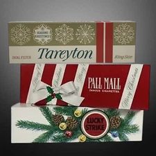 Vintage Pall Mall Tareyton & Lucky Strikes Cigarette Carton Empty Box Christmas