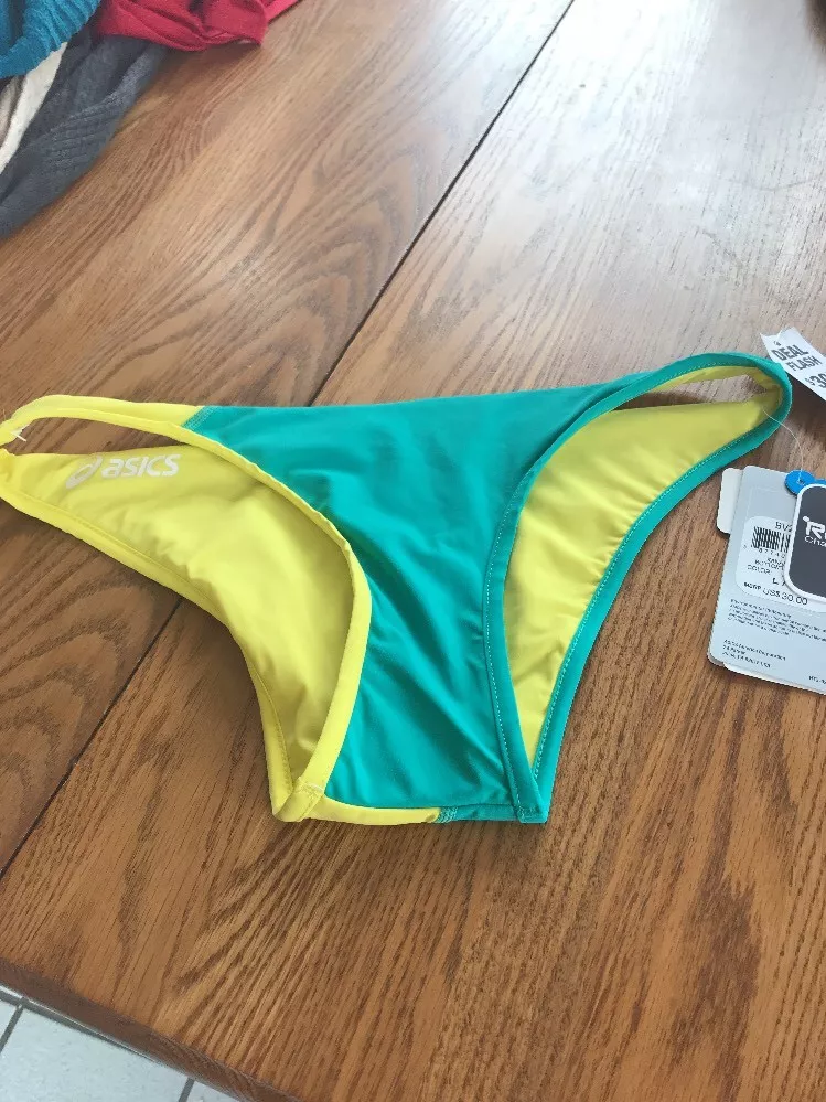 Asics Women s Reversible Kaitlyn Bikini Bottom Teal Lemon sz L