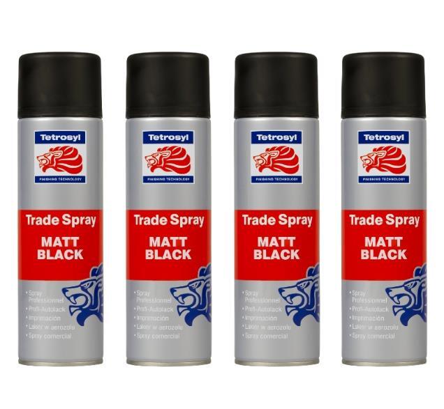 Tetrosyl Matt Black Trade Aerosol Adjustable Nozzle Spray Paint 500ml x4