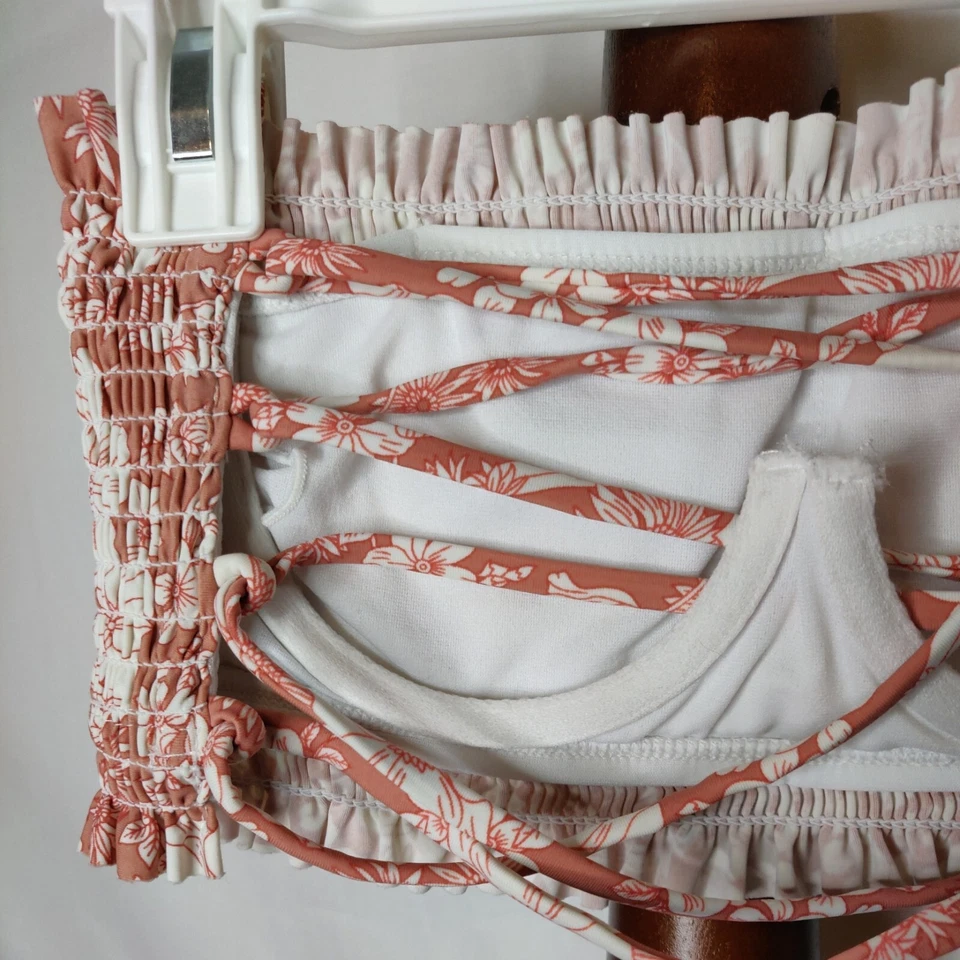 Xhilaration Mujer Talla XS Bralette Sin Tirantes Estampado Blanco y Tostado Corbatas con Aros Foto 4 de 4