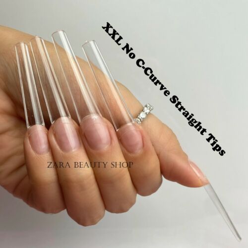 XXL, XXXL No C Curve Coffin, Square, Stiletto Acrylic Nail Tips Fast Shipping - Picture 1 of 22