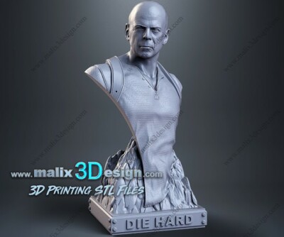 3D Gedruckt - Harz - John Mclane - Bruce Willis - Filme - Büste - Hart sterben 100 mm