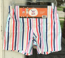 2 pair Girls 14/16 Members Mark Woven Shorts Multi Color Stripe  Khaki Beige F5