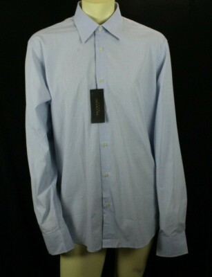 VALENTINO ROMA Men's Interfit Blue Dress Shirt Checks Size 17 Retail $270