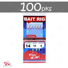 100pks Size 14 Fish WOW! Sabiki Bait Rig with 6 Gold Hooks Glow Beads Fish Skin