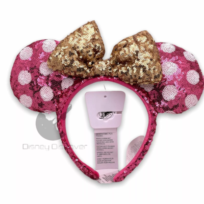 Disney Parks Minnie Mouse Ears Sequin Pink Polka Dot Gold  display picture 3