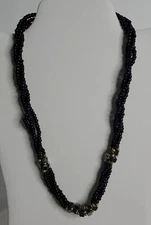 Necklace Choker Black Bead Twisted Three Layers 18" Long Jewelry 70s 80s Style 