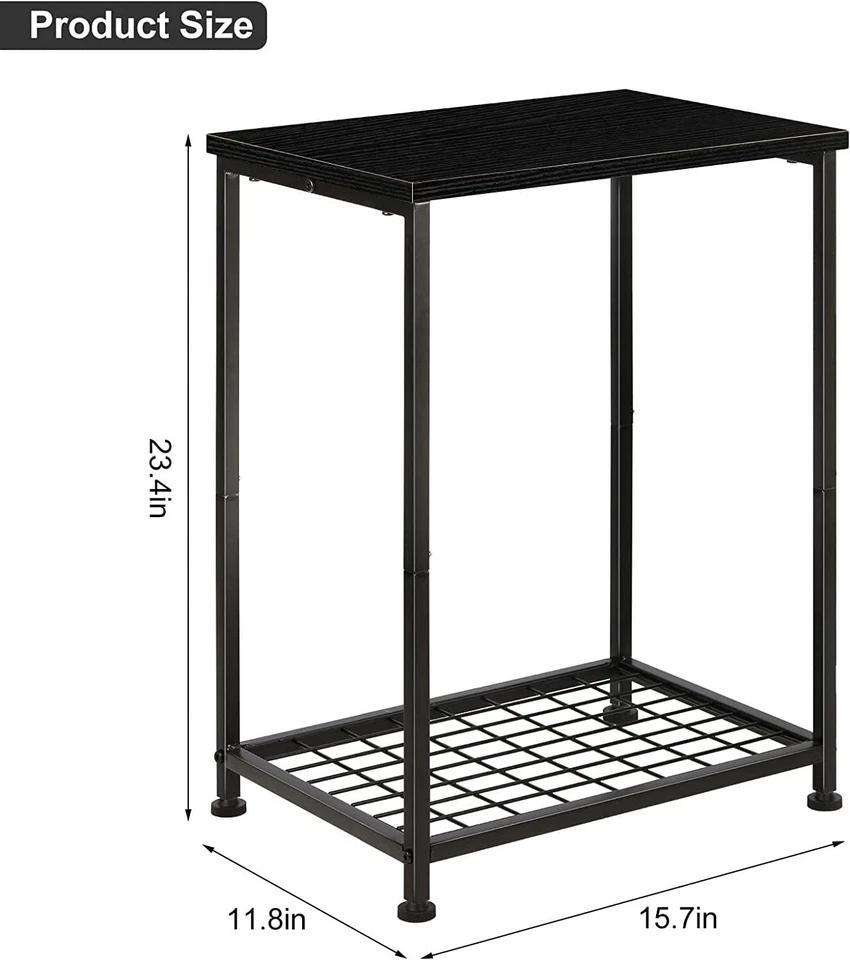 2PCS Nightstands Small Bedside Desk with Storage Shelf for Bedroom Living Room - Image 2 of 4