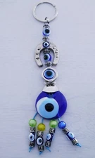 Turkish Blue Evil Eye Horseshoe Key Chain Bag Charm Lucky Greek Mati Keyrings