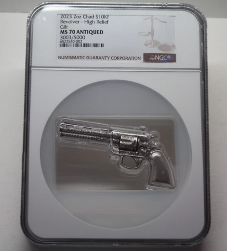 NGC MS70 2023 Chad Antiqued Revolver 2oz Silver Coin 3003/5000  [045GRA]