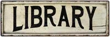 LIBRARY Farmhouse Style Wood Look Sign Gift   Metal Decor 106180028216