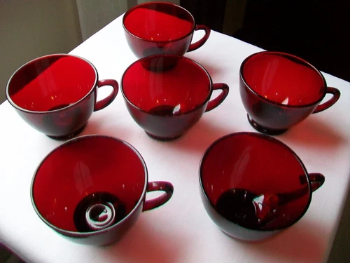 6 VINTAGE ANCHOR HOCKING SNACK / PUNCH CUPS ROYAL RUBY RED 6 oz.