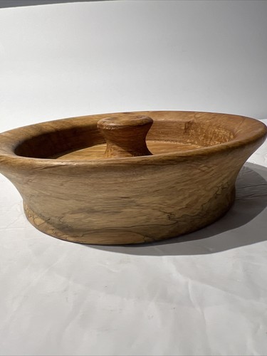 Hand Turned Nut Bowl Spalded Maple Primitive Textured Vintage 7.5” Rustic Signed - Imagen 9 de 15