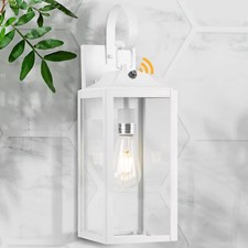 19" Large Dusk To Dawn Outdoor Wall Light White Outside Farmhouse Wall Sconce In
