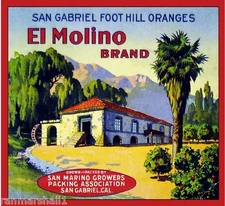 San Gabriel San Marino El Molino #1 Orange Citrus Fruit Crate Label Art Print