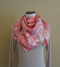 NWOT Vintage Tania Pink Silk Multi Color Floral Design Signed Square Scarf