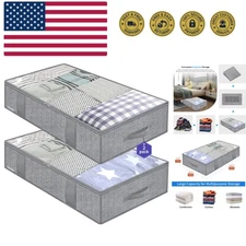 Large Underbed Storage Bags Organizer Container 2 Pack with 4 Handles and 2 S...