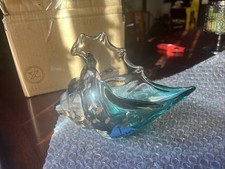 Hand Blown Glass Conch Statue Blue Glass Art Figurine Coastal Home Decor