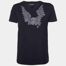 Emporio Armani Black Embellished Cotton Crew Neck TShirt M