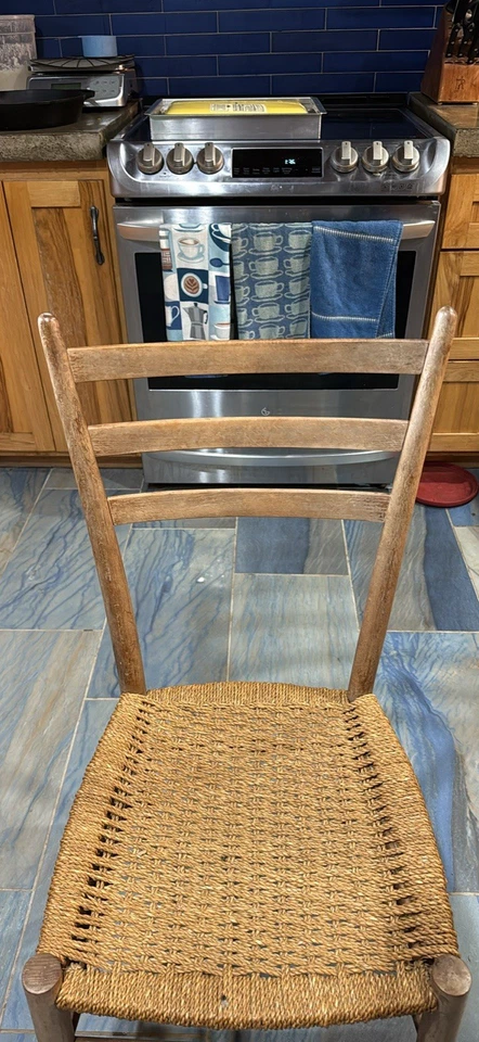 Silla con respaldo de escalera italiana Mid Century estilo Gio Ponti asiento tejido excelente estado Foto 2 de 4