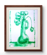 Original Art Plant vase 14x11 Street Art Style Impressionist Painting on Paper