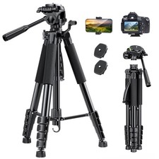 74 Inch Camera Tripod with Phone Holder Remote for DSLR, Cell Phones