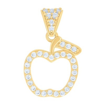 Small Tiny 10K Yellow Gold CZ Women's 0.85'' Fruit Charm Cut Out Apple Pendant
