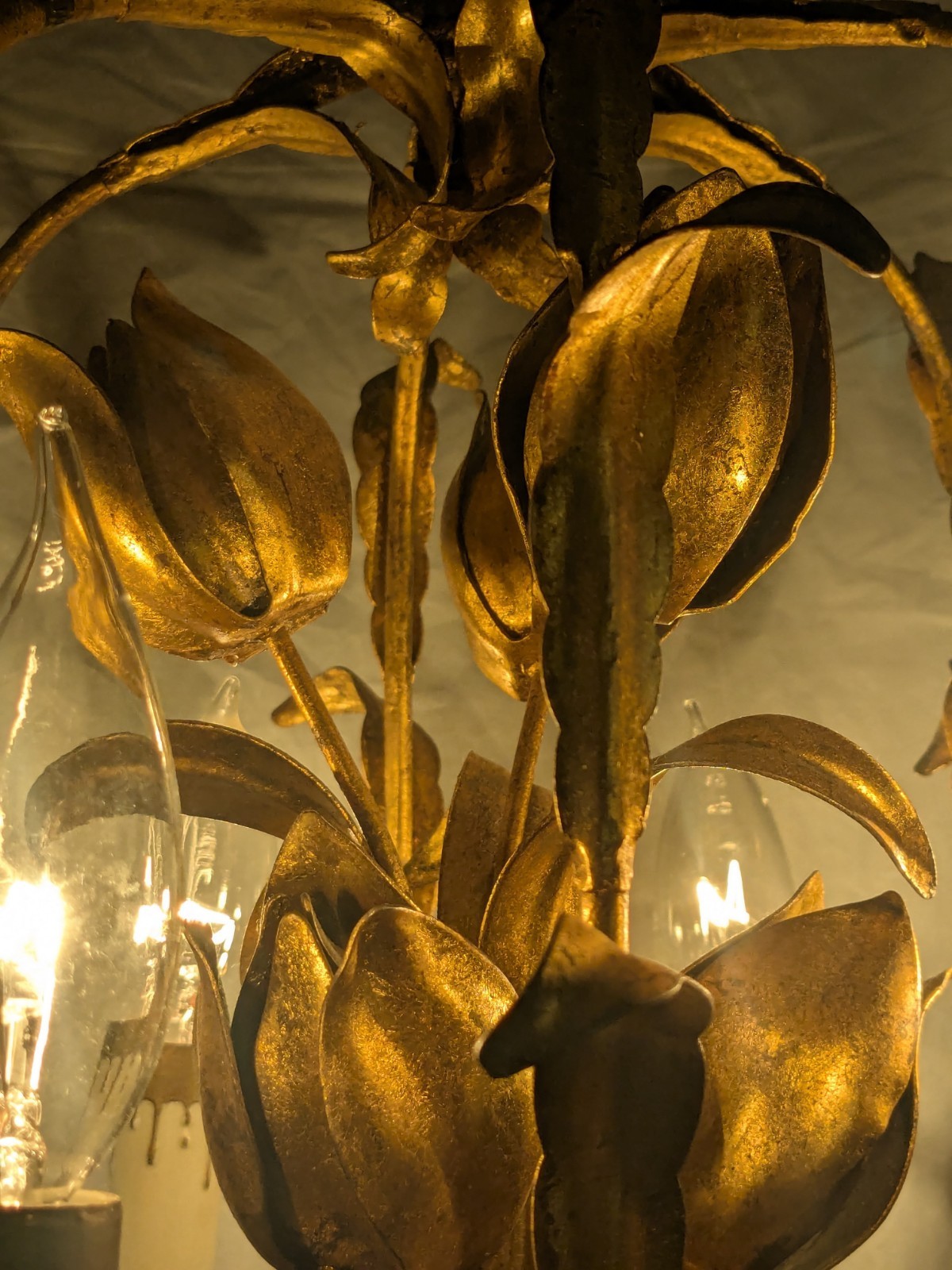 Italian Gilt GoldTole Italy Swag Light  Chandelier Hollywood Regency Mid Century