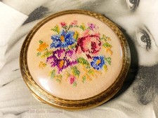 Kigu floral needlepoint vintage Powder Compact: Makeup Mirror-0g