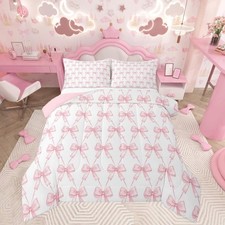 Bow Bedding Set Boys Girls Full Size Pink Girls Bow Comforter Set for Women M...