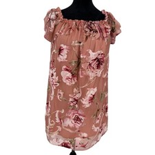 Xhilaration Womens Velvet Burnout Floral Milkmaid Mini Dress Sz M Pink Feminine