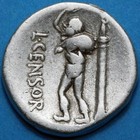 Roman republic coin silver Denarius, L. Marcius Censorinus Rome, ca 88 Bc, Bank