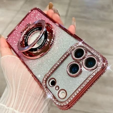 Glitter Bling Ring Stand Mag Safe Case For iPhone Air 17 Pro Max 16 15 14 13 12