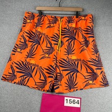 Corona Swim Trunks Mens 2XL Orange Navy Tropical Print Lined Draw String Pockets