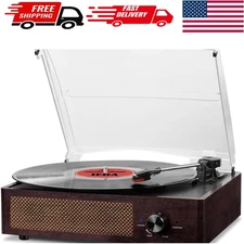 Elegant Retro Vinyl Record Player with Bluetooth & Built-in Speakers - Portable