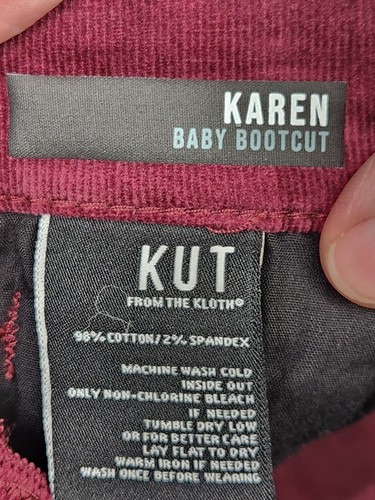 Kut From The Kloth Karen Baby Bootcut Corduroy Pants Women 2P Stretch Wine NWT - Picture 7 of 15