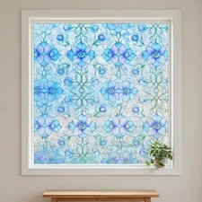 Floral Rainbow Etched Window Film Privacy Static Cling No Glue 35x78.7in