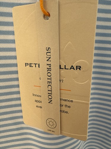 Peter Millar Polo Shirt Mens M Blue White Stripe Summer Comfort Golf Casual NEW - Picture 3 of 9