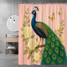 Elegant Peacock Floral Shower Curtain - Colorful Bathroom Decor