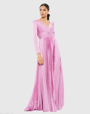 Mac Duggal Size 4 Pink 26542 Pleated V-Neck Gown Dress Long Sleeve Cocktail NWT