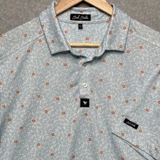 Bad Birdie Mens Large Golf Polo Shirt Blue Orange Floral Leaf Print RN158230