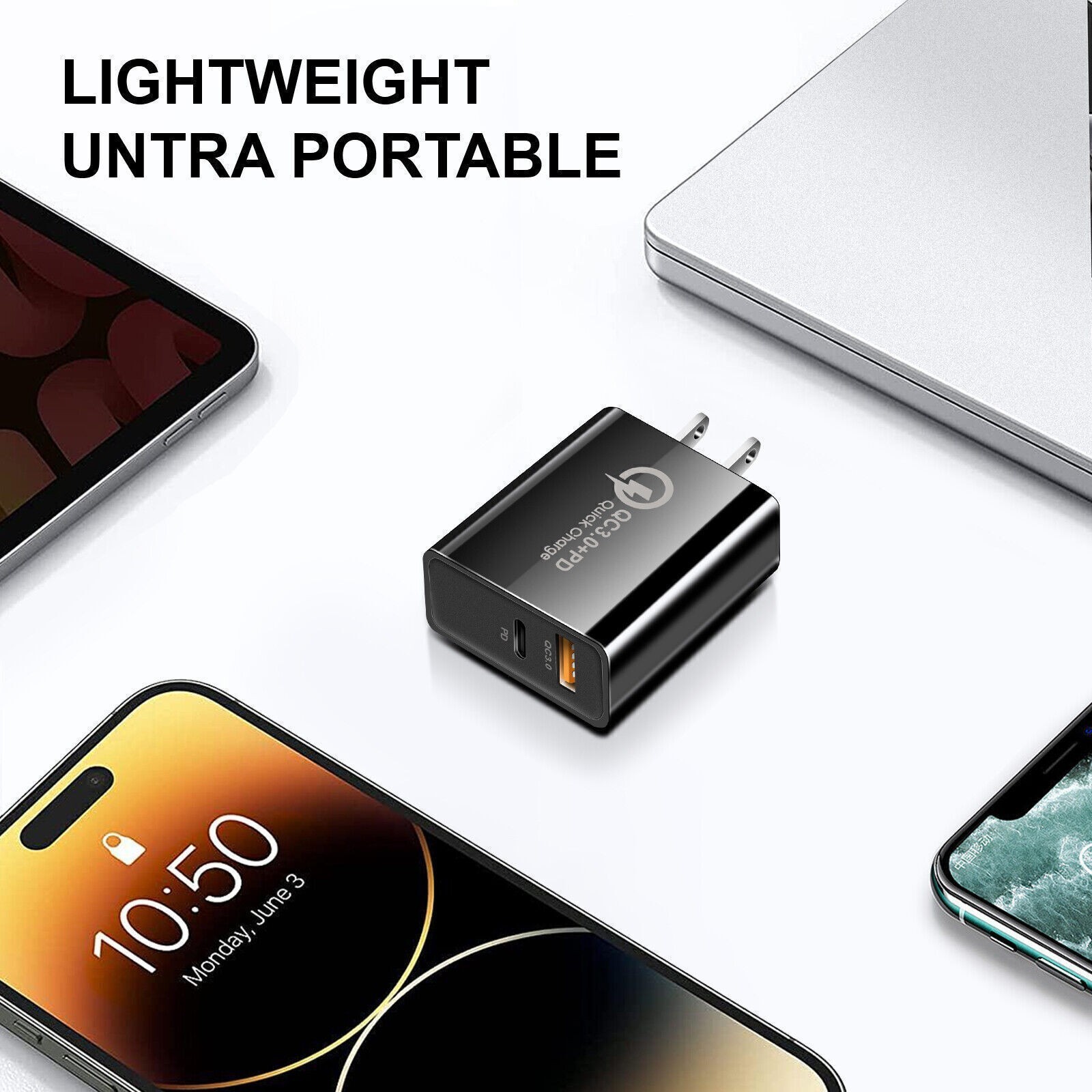 20W 2-Ports USB A+USB C 5V 3A Fast Home PD QC3.0 Wall Charger Block Adapter Lot