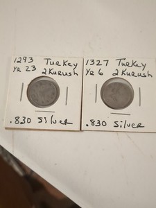 TURKEY (Ottoman Empire) 2 Kurush- Silver 0.83 -  1293/23 & 1327/6 Lot Of 2