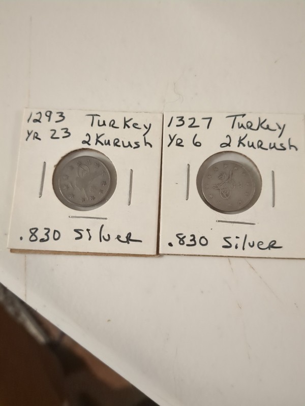 TURKEY (Ottoman Empire) 2 Kurush- Silver 0.83 -  1293/23 & 1327/6 Lot Of 2