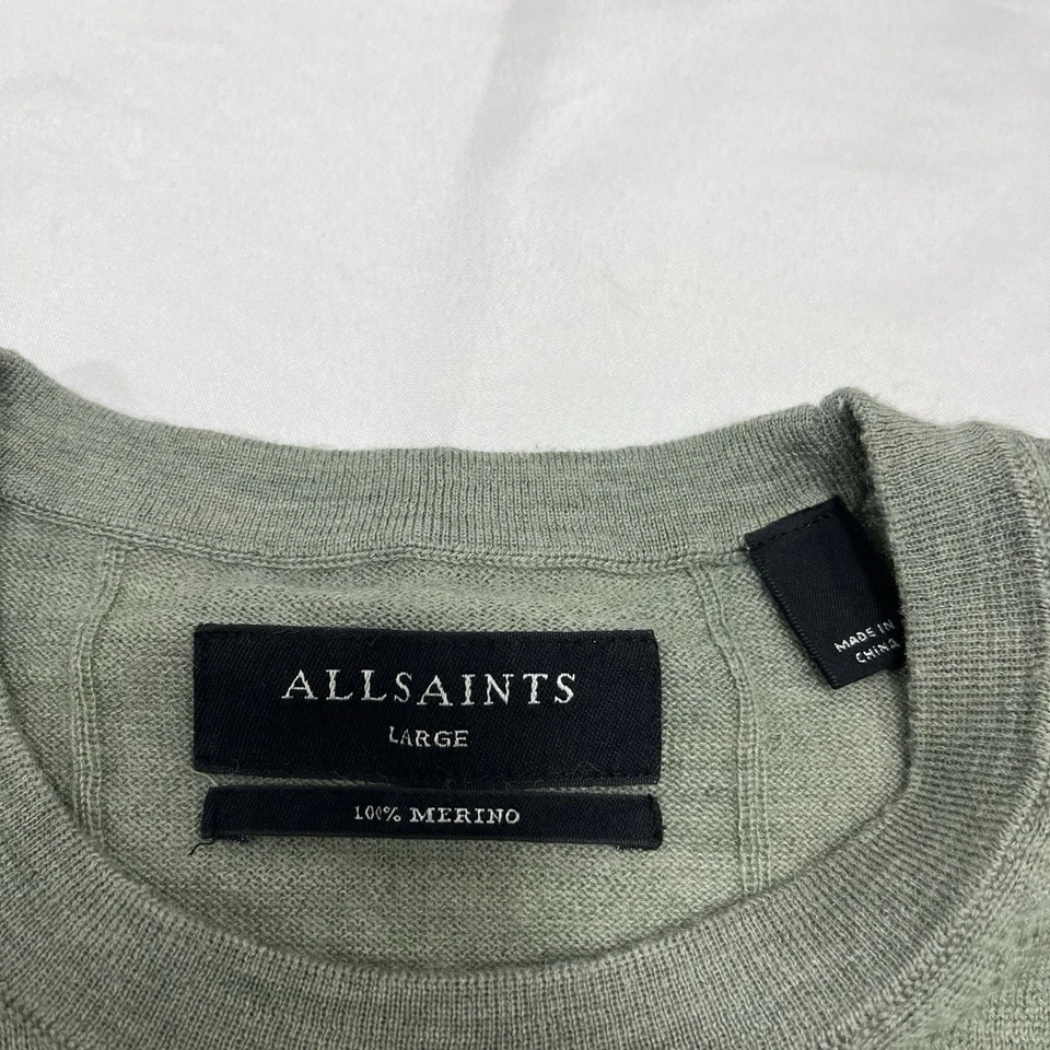 Suéter Allsaints Mode Merino Para Hombre Talla Grande Verde Cuello Redondo Lana Ligero Foto 3 de 4