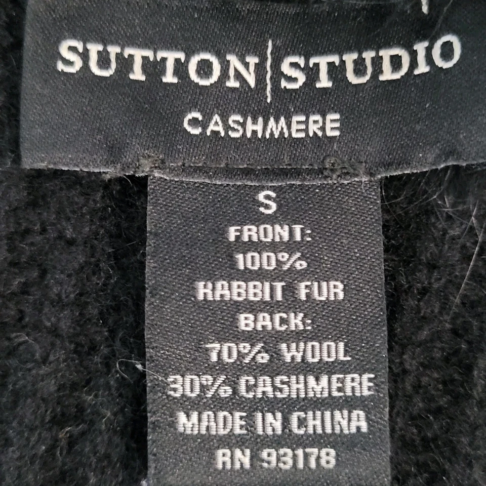Sutton Studio 黑色兔子毛皮羊毛和羊绒针织背部开襟背心 S 码 — 第 3/4 张图片