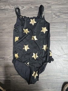 Pc Two Petit Clair Black Girls Swimsuit Size 14 Gold Stars