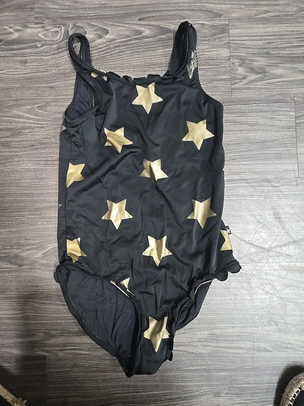 Pc Two Petit Clair Black Girls Swimsuit Size 14 Gold Stars