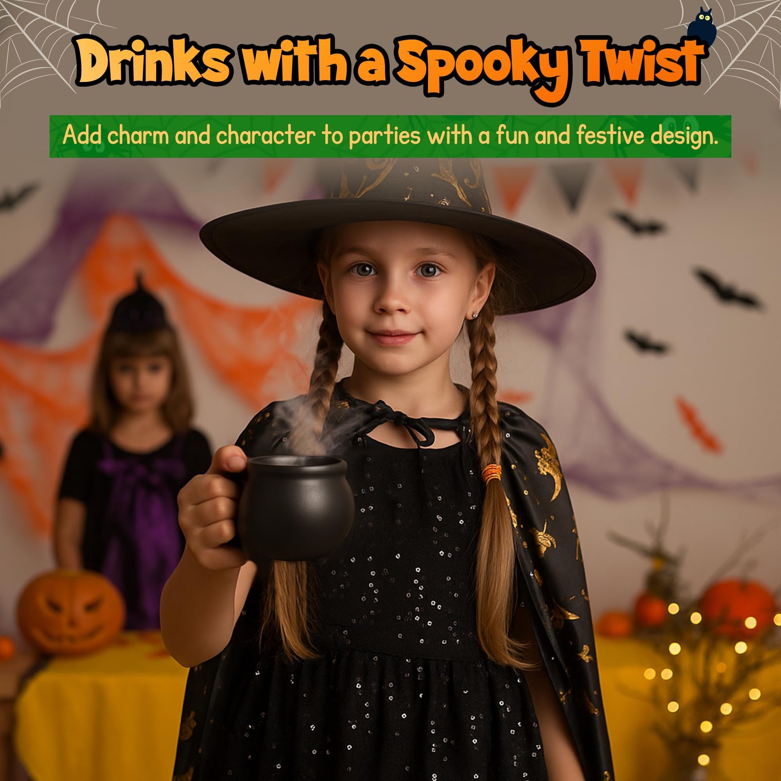 12 Black Cauldron Mugs Set Halloween Drinkware BPA-Free Plastic Witch Party F...