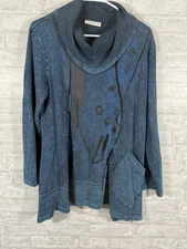 Jess& Jane Blue Mineral Washed Criss Cross Cowl Neck Cotton Size Medium